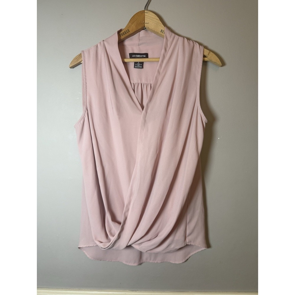 Liz Claiborne Tank Top Pink/rose Rayon V Neck Sleeveless Cross Wrap Women size 8
